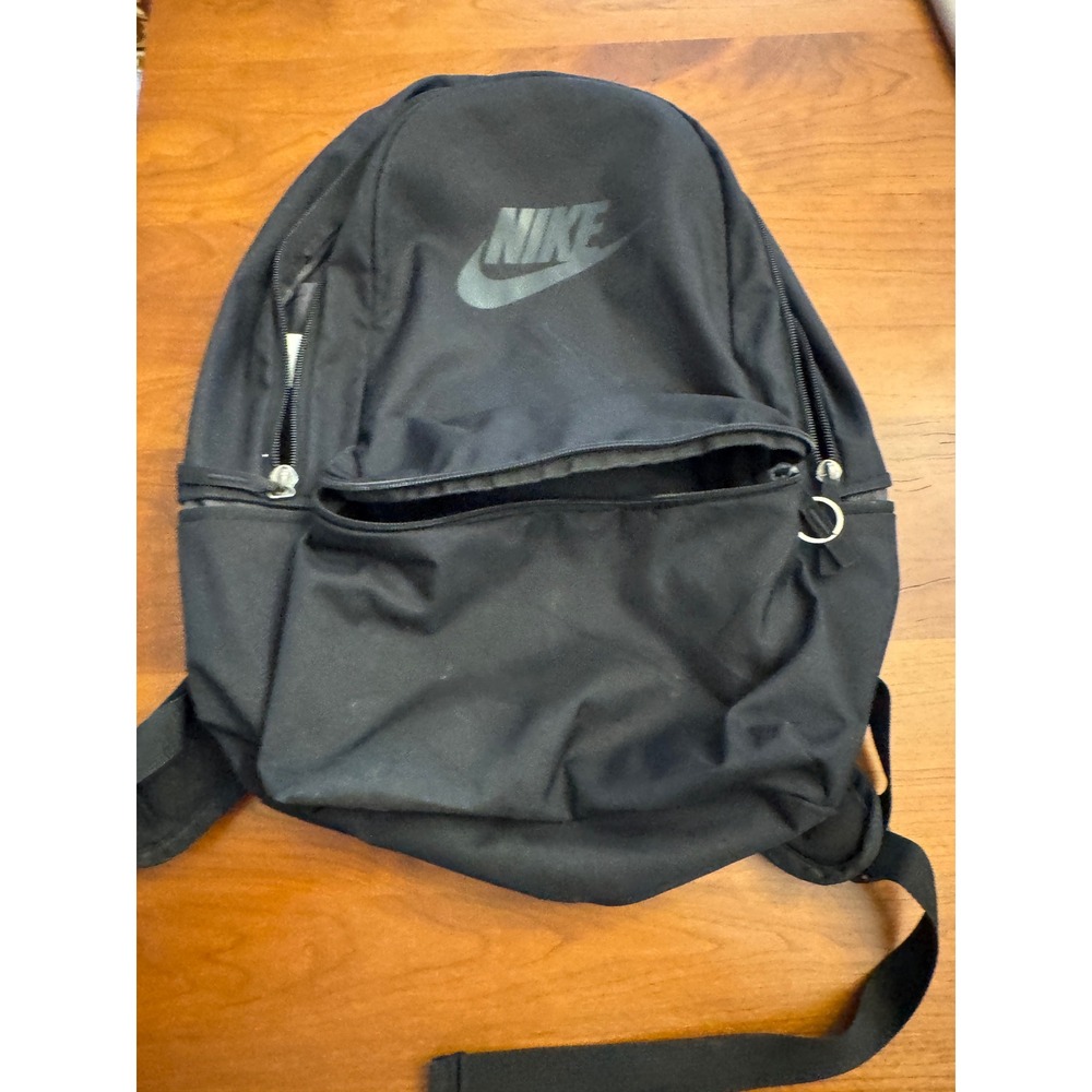 Nike Heritage Backpack Black Tonal Logo Laptop Sleeve Pockets BA5750-010